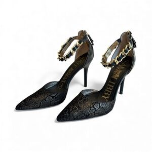 Sam & Libby Elegant Black and Gold Chain Heels